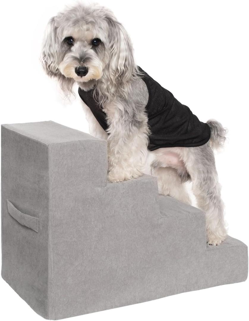 MEWANG Dog Stairs for Small Dogs, Medium Dogs & Old Cats 4-Step Pet Ramp with High-Density Foam for Bed and Couch, Non-Slip Bottom, Washable Cover, Grey (23.9" L x 14.9" W x 18.2" H)