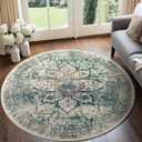 BESTSWEETIE 6ft Area Rug Washable Rugs for Living Room, No Pile Boho Carpet for Entryway Bedroom Dining Room, Vintage Carpet Print Distressed Non-Slip, 72" Round, Green