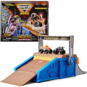 Monster Jam Mini Freestyle Flip Arena Playset and Storage with 2 Mini Monster Jam Trucks, Kids Toys for Boys and Girls Ages 3 and up