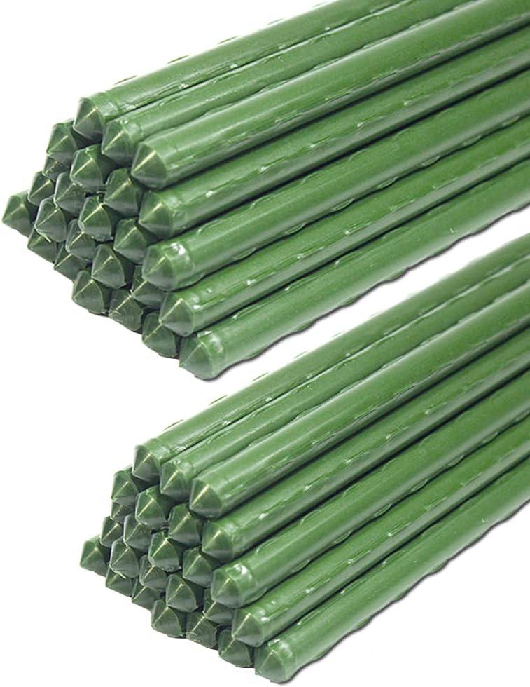 Sturdy Metal Garden Stakes 4 Ft Tomato Cage Plastic Coated Steel Plant Sticks for Tomatoes,Trees,Cucumber,Fences,Beans,Pack of 50