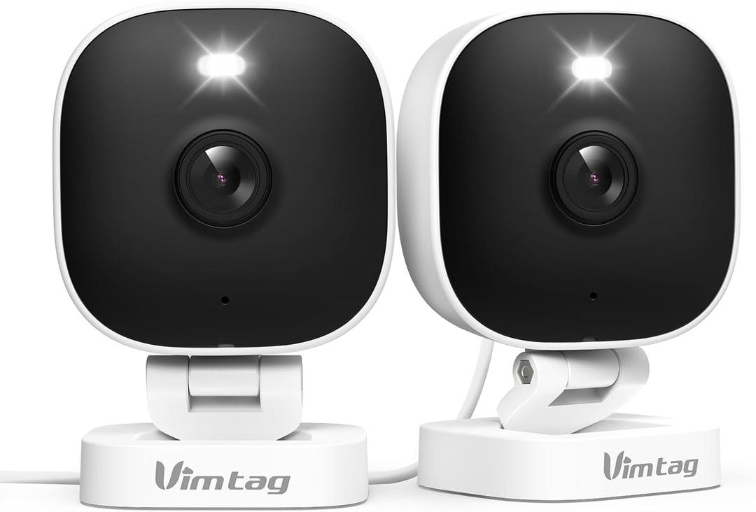 VIMTAG 2.5K Cameras for Home Security Outdoor/Indoor, Color Night Vision Security Camera for Baby/Pet/Dog/Nanny, Light/Siren, Motion Detection, 2-Way Audio, Work with Alexa, Cloud/Card Storage, 2Pcs (White)