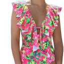 SPORLIKE Women One Piece Swimsuit V-Neck Ruffle Bathing Suit Padded Monokini, XL
