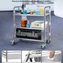 VEVOR Stainless Steel Rolling Cart, 3-Tier Metal Utility Cart with Lockable Wheels, Medical Serving Trolley Clinic Tray, Mobile Service Cart for Hospital, Lab, Restaurant, Kitchen, Salon