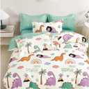 100% Cotton Duvet Cover Twin Floral 2 Pieces Bedding Set Cartoon Bunny and Dinosaur Garden Soft Breathable Comfy 1 Comforter Cover 1 Pillowcases Hidden Zipper Closure (Dinosaur)