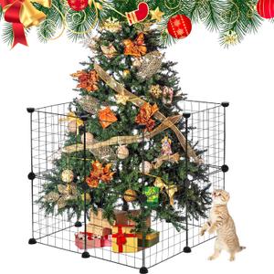 16 Pieces Christmas Tree Fences, Black Height 24 Inch Metal Christmas Tree Gate Panels Picket Fence Pets Cat Proof Indoor Garden Decoration Fence for Holiday Party Office Home Christmas Decor, Black-16