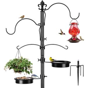 Bird Feeder Poles for Outdoors, BOLITE Heavy Duty 87 Inch Bird Feeder Stand with Enhanced Metal Pole(7/8 Inch), Upgraded in Stability, Black(Hummingbird Feeder Not Included)