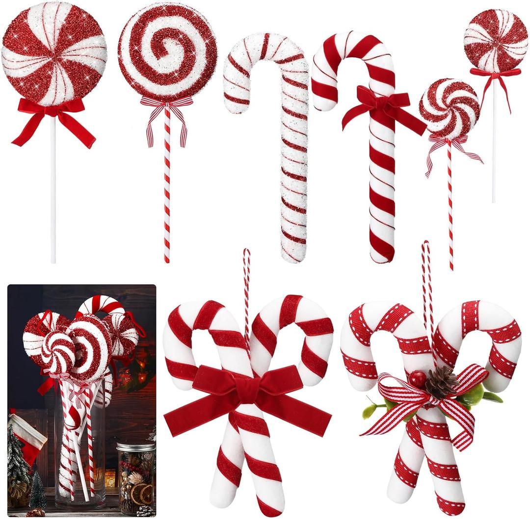 8 Pcs Assorted 16'' Giant Candy Cane Ornaments Red and White Large Lollipop Decoration 4 Mixed Sizes Lollipop Christmas Decoration Candy Cane Ornaments for Christmas Tree Home Decor