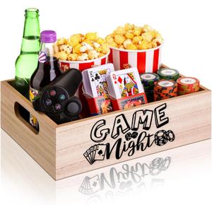 Movie Night Supplies Snack Trays with Handles Reusable Wooden Movie Gift Basket for Theater Popcorn Bucket Bowl Box Container Family Room Decor(Game Night)