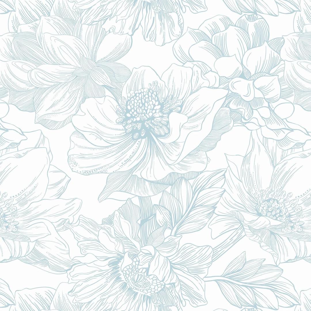 Dimoon 385.8"x17.3" Peel and Stick Wallpaper Floral Contact Paper Boho White Blue Vintage Wallpaper Removable Self Adhesive Modern Wall Paper for Bedroom Bathroom Cabinets Drawers Thicken Vinyl Roll