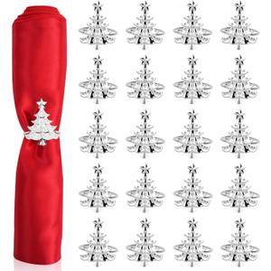 RETON 20 PCS Christmas Napkin Rings Set, Christmas Tree Napkin Holders for Xmas, Christmas Tree Napkin Buckle for Wedding Holiday, Table Decoration, Party Supplies Thanksgiving Dinner (Silver, 5cm)