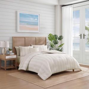 Tommy Bahama - King Bedding Set, 8 Piece Comforter Set w/Matching Bed Sheets & Throw Pillow, Lightweight for All Season Comfort (Bahama Weekend Stripe Beige)