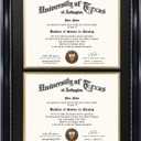 GraduationMall 14x20 Double Diploma Frame, Display 8.5x11 Certificate with Black over Gold Mat,Tempered Glass,Black with Silver Beads