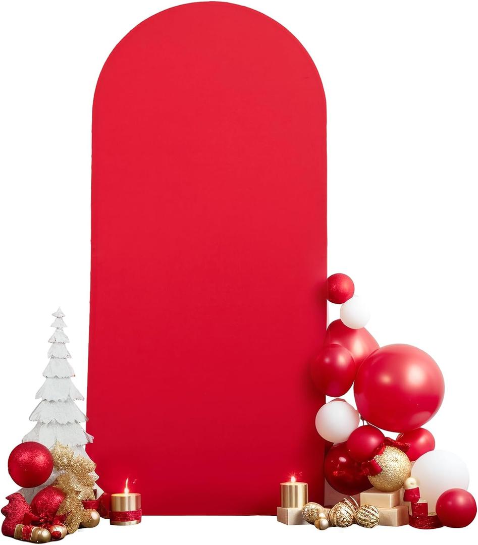7.2FT Red Arch Backdrop Cover, Spandex Fitted Wedding Arch Stand Covers 2-Sided Round Top Chiara Stretchy Arch Backdrop Cover for Wedding Birthday Party Baby Shower Banquet Decoration