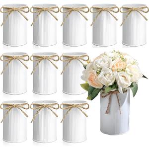 12 Pcs 4.33 Inch High Farmhouse Vase Decor, Bow with Rope Vase Decoration Galvanized Metal for Table Centerpiece Weddings Home