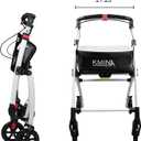 KMINA Narrow Walker for Small Spaces, Foldable Walker with Tray and Basket, 4 Wheels and Brakes, Lightweight Indoor Rollator for Seniors, Black, PRO Model