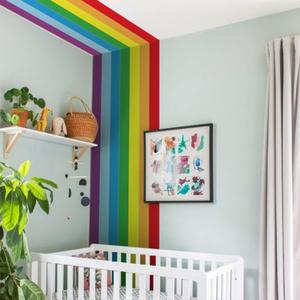Colorful Bold Rainbow Wall Border Stickers Peel and Stick, Self Adhesive PVC Rainbow Wall Waist Sticker Rainbow Decals for Kids Room Playroom Door, 125.98" x 15.75"