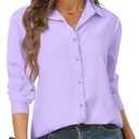 Lilac Tops for Women Womens Button up Shirt Long-Sleeve Basics Classic Classy Job Shirts Loose fit Business Casual Women's Formal Office Blouse Collared Fashion Blouses Lavender Light Purple Size XXL, Purple