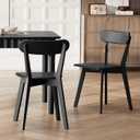 Solid Wood Dining Chairs Set of 2, Mid Century Modern Dining Room Chairs with Curved Backrest, Wooden Armless Kitchen Chairs for Dining Room, Space Saving, Black