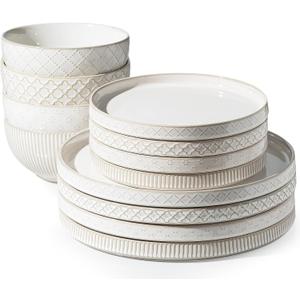 Getstar Dinnerware Sets, Plates and Bowls Sets (10.5 Dish + 8 Dish + 6 Bowl) for 4, Microwave Dishwasher Safe, 12 PCS Ceramic Dinnerware Sets