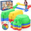 16 Pcs Balance Beam and Stepping Stones for Kids - 4 Turtle Shape Stepping Stones and 12 Connectable Beams with Sound Feature,Color Spinner, Riddle Cards, Fun Balance Training and Obstacle Course