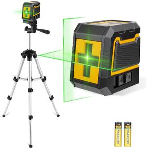 Laser-Level-with-Tripod, Green Cross Line Laser with Tripod Self-Leveling, Lazer Leveler Tool for Picture Hanging Construction Floor Tile Wall Home Renovation, Indoor Project, Battery Included