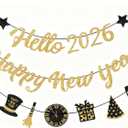 IMISHM Glitter Gold New Years Decorations 2026 Pre Strung Banner Party Decorations 2026 Happy New Year Party Supplies Sign for Happy New Year Decorations