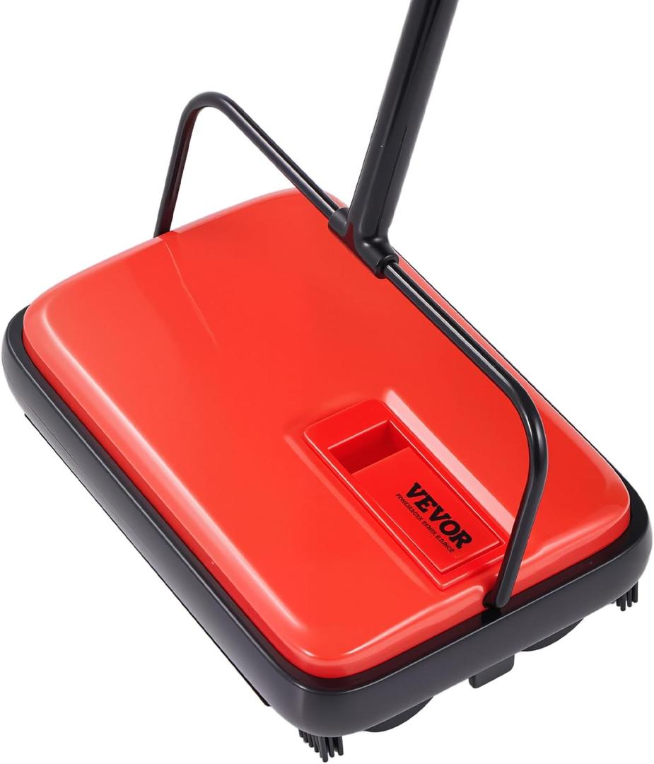 VEVOR Carpet Sweeper Manual, Floor Sweeper with 300 ml Dustbin Capacity Easy to Empty, 6.7 inch Cleaning Width for Home Office Carpets Pet Hair Dust, Red
