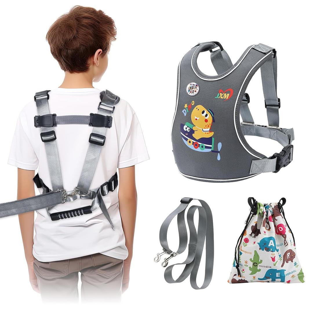 2025 New Safety Walking Harness for Big Kids (6-12yrs) with Autism Special Needs ADHD, Anti-Elopement Vest Harness with Grab Handle and Light Reflector, Adjustable Leash for Autistic, Active Child (Medium For Height 3'9" - 5'3", Dark Grey)