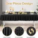 8ft Black Table Cloth Rectangle Stretch Fitted Ruffle Pleated Table Skirt No-Slip, Wrinkle-Free Spandex Tablecloths Portable TableCover for Retirement Sad Day Birthday Party Decor Wedding Baby Shower (96" x 30" (8FT-1 Pack))