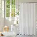 White Fabric with Water Blue Scalloped Border Shower Curtain,Boho Chic Cloth Shower Curtain for Bathroom Showers,72 x 72 Inches