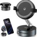 2 x 360 Rotation Clip on Car Phone Mount, 2 IN 1 Adjustable Magnetic Car Phone Holder Vacuum Suction Cup Phone Stand Foldable Cellphone Mount with Concealable Ears for All Smartphones