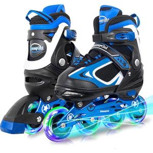 MammyGol Adjustable Inline Skates for Kids Boys Girls Youth Beginner with Light up Wheels Ages 4-16 (Blue)