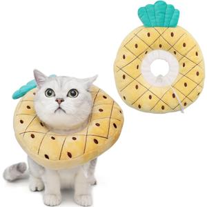 ANWA Adjustable Cat Cone Collar Soft, Cute Cat Donut Collar After Surgery, Kitten Recovery Cones to Stop Licking (Medium, Pineapple)