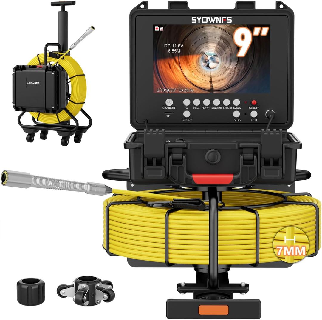 Sewer Camera 7mm 512Hz Self-Leveling 9" HD 1080P Drain Camera with 32G DVR