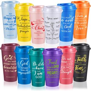 FillTouch 12 Pcs Christian Cups Bulk for Women, Church Religious Gifts Coffee Mugs with Bible Verse, 16oz Spiritual Cups for Mother's Day (Bible,Colorful)