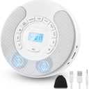 CD Player Portable, Rechargeable Dual Speakers Walkman, Bluetooth CD Player with Backlight LCD Display, AUX/USB Mode, Suitable for car