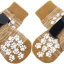 EXPAWLORER Anti Slip Dog Socks to Prevent Licking Paws, Dog Shoes for Hot Pavement, Dog Booties for Small Medium Large Senior Dogs, Traction Control Boots & Paw Protectors for Hardwood Floors (Khaki), X-Small (4 Count)