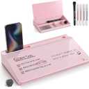 TOWON Small Compact Glass Desktop Whiteboard with Storage  12 x 7 in Dry Erase Board for Desk, Home Office, School | Includes 5 Markers, Eraser & Holder | Space-Saving Organizer, Aesthetic Pink