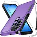 Case for Samsung Galaxy A17 5G Phone Cover with Screen Protector+Camera Lens Cover,Military Grade Heavy Duty Shockproof PhoneCase with Wrist Lanyard Strap for Sam A17,Lavender