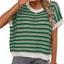 RICHSTORY Summer Sweaters for Women 2026 Casual Round Neck Cap Sleeve Striped Sweater Vest Loose Fall Fashion Teacher Clothes Spring Tops Crochet Shirts, Green, X-Large