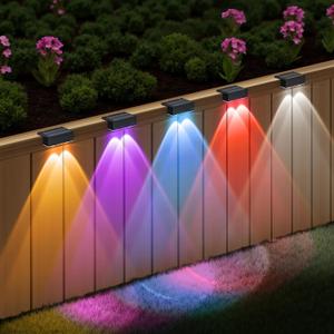 NIORSUN Solar Fence Lights, 6 Pack Deck Light, Led Outdoor Lights Warm White + RGB Wall Lights,IP45 Solar Powered Light Waterproof for Backyard/Pool/Railing/Patio/Porch/Step/Outside/Garden (Black)