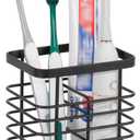 Toothbrush Holder, Luxurious Metal Toothbrush Toothpaste Holder with Marble Base for Bathroom, Multi-Slots Openwork Design, Bathroom Accessory for Storage and Organizer (Small, Matte Black)