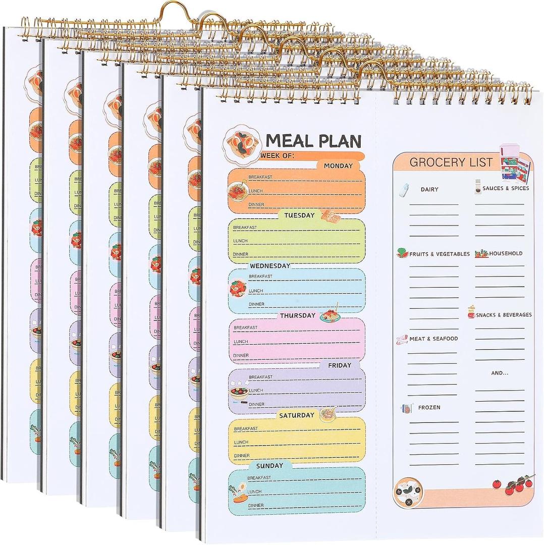 6 Pcs 180 Sheet Weekly Meal Planner and Grocery List with Magnet 8.5''x11'' Christmas Gift Spring Magnetic Meal Planner Wall Mountable Menu Pad for Christmas 2026 New Year Daily Weekly Gift