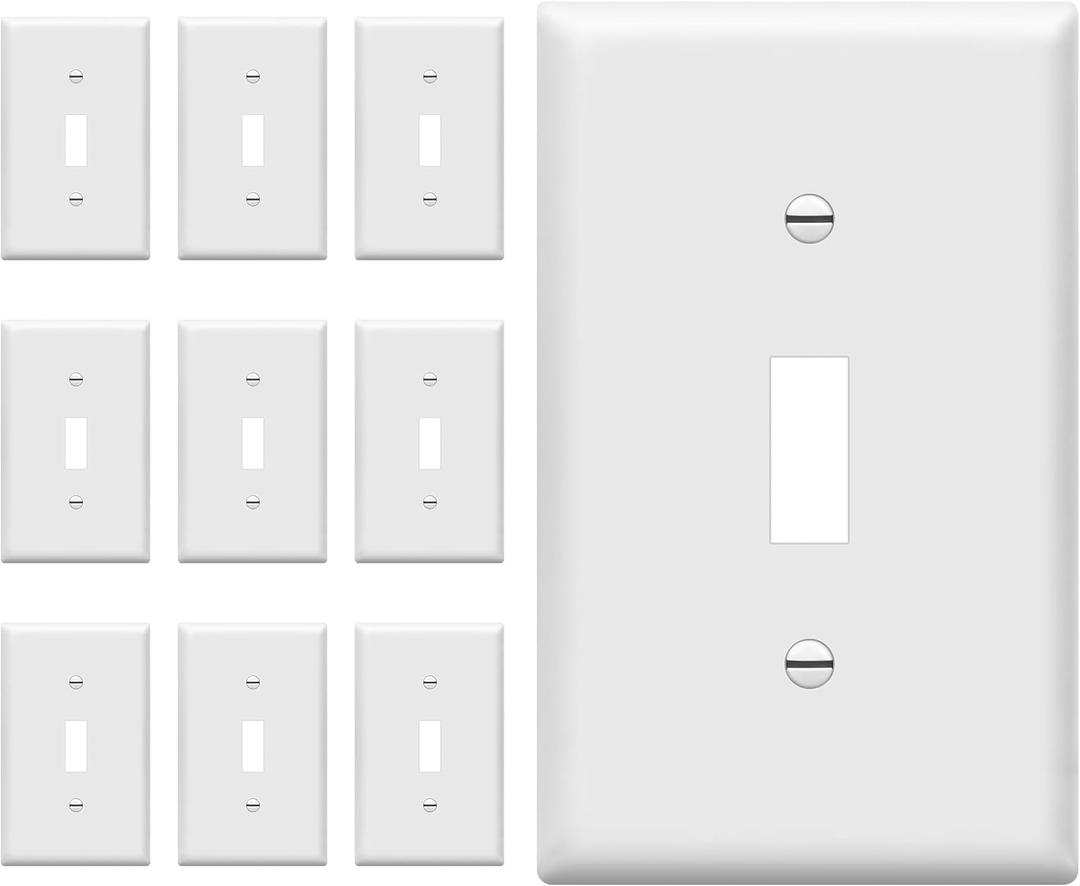 ENERLITES Light Switch Cover Plate, Toggle Wall Plate Cover, Size 1-Gang 4.50" x 2.76", Unbreakable Polycarbonate Thermoplastic, 8811-W-10PCS, White (10 Pack)
