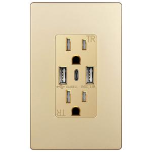TOPGREENER USB Outlet, 3-Port Type C 3.6A 18W USB Wall Outlet, 15 Amp Tamper-Resistant Receptacle Plug, Charging Power Outlet with USB Ports, UL Listed, TU21536AC3-GD, Gold with Wall Plate