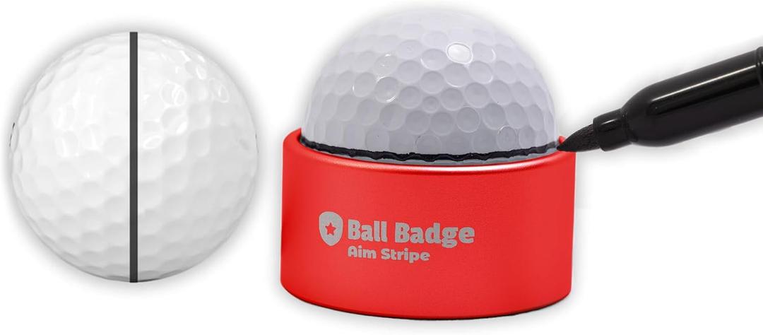 Ball Badge Aim Stripe - 360 Degree Golf Ball Line Marker Kit with Golf Bag Attachment for Perfect Alignment and Precision Putting (Red)
