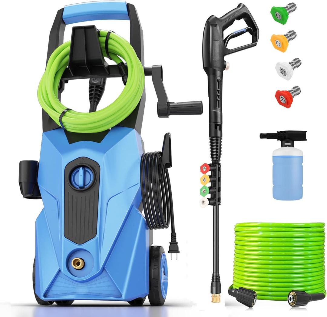 2025 New 5000PSI Electric Pressure Washer, Power Washer with 33FT Resistant Extension Hose and 4 Nozzles, Compatible with Extended Undercarriage Cleaners, Professional Powerwashers for Home/Car(Blue)