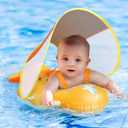 No Flip Over Baby Pool Float with Canopy UPF50+ Sun Protection, Inflatable Baby Float with Sponge Safety Support Bottom, Fun Gifts Water Toys Accessories Baby Swim Floats for Pool 3-36 Months (Large, Orange)