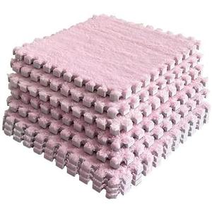 lmjclzyee 12 pcs Shaggy Soft EVA Foam Interlocking Carpet Fluffy Rugs Protective Floor Tiles Sport Play mats for Home Parlor, Bedroom, Children Kids Room (Pink)
