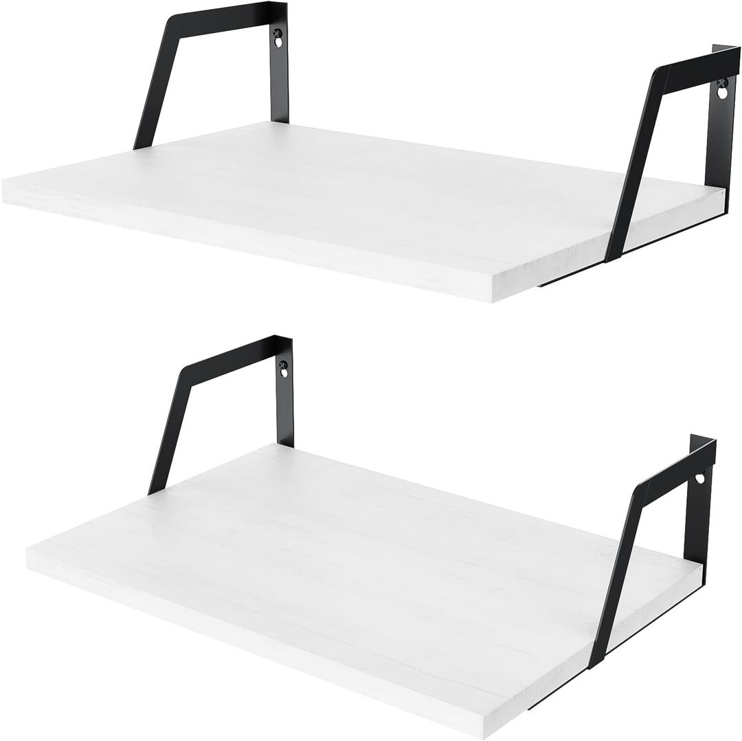 SRIWATANA Floating Shelves Wall Mounted Set of 2 Rustic Wood Shelves with Large Capacity(Washed White)
